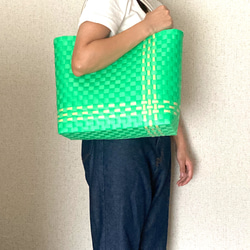 [受注制作]プラカゴ　グリーン　お買い物バッグ　トートバッグ 1枚目の画像
