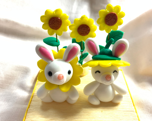 シーグラスアート❁仲良しうさちゃんひまわりケーキ❁ RUKU RUKU様専用