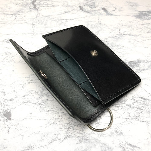 本革 小さい財布 キーリング付き ミニ財布 栃木レザー コンパクト財布 黒 スマートに持ち歩く機能的なミニ財布｜キーリング付き カード