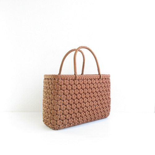 花結び編みのかごバッグ（ライトブラウン） かごバッグ 籠工よしむら  