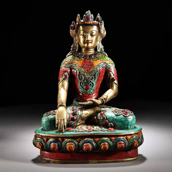 仏像 銅製 貴石象嵌 釈迦牟尼 世尊 仏陀 如来仏 仏教 賞物 置物 仏像 銅製 貴石象嵌 釈迦牟尼 世尊 仏陀 如来仏 仏教 賞物 置物