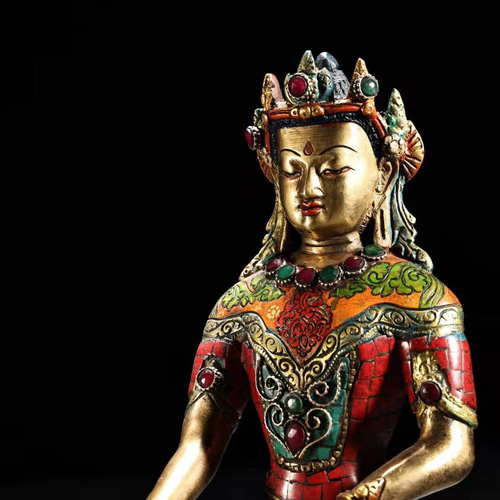 仏像 銅製 貴石象嵌 釈迦牟尼 世尊 仏陀 如来仏 仏教 賞物 置物