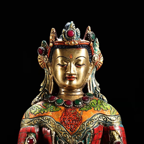 仏像 銅製 貴石象嵌 釈迦牟尼 世尊 仏陀 如来仏 仏教 賞物 置物