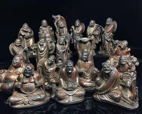 十八羅漢 銅仏 仏像 銅器 装飾品 工芸品 美術品 置物 仏像 銅製 漆金 十八羅漢 仏教 護法 尊者 賞物 置物 極上臻品 5 s