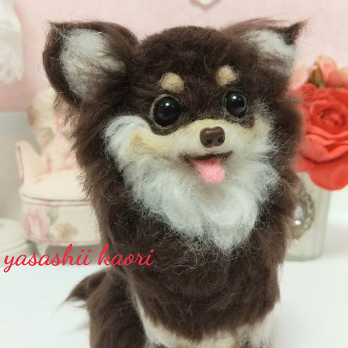 羊毛フェルト ロングコートチワワ チョコタン チワワぬいぐるみ
