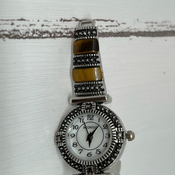 細めのアンティーク風ジャバラ時計（ターコイズブルー） 5枚目の画像