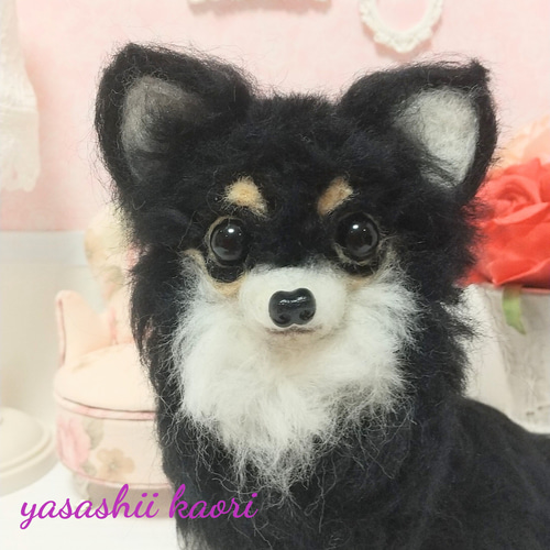 羊毛フェルト ロングコートチワワ ブラックタン チワワ 羊毛フェルト ロングコートチワワ ブラックタン チワワ