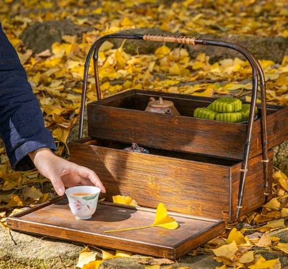 竹編籠  提籃籠  茶器収納ケース   茶道整理箱 1枚目の画像