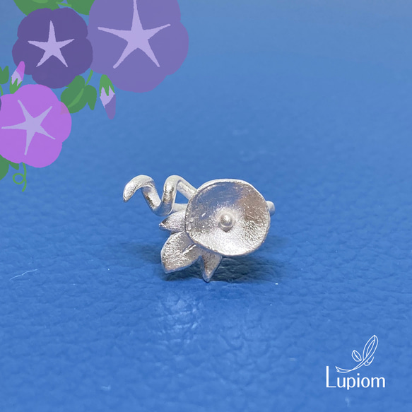 つるがくるりん。あさがおのイヤーカフ◇朝顔　夏　ピュアシルバー 片耳用 イヤカフ カフス お花 フラワー 小さい 1枚目の画像