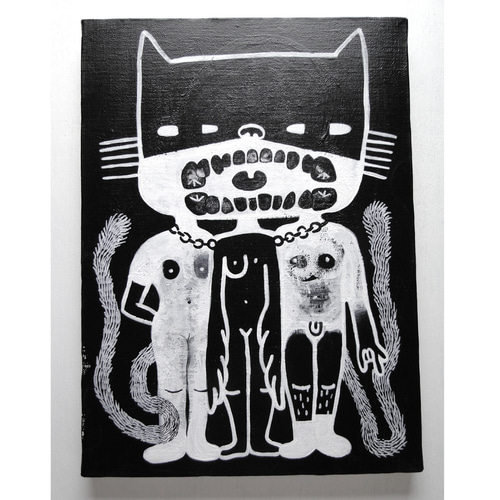 3つ体の猫のグラフィティアート 原画 絵画 キャンバス画 モンスター