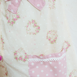 110～120cm　前あき袖なしスモック　yuwaハート柄輪柄　リボン、フリル  入園 入学 女の子 3枚目の画像
