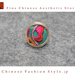 中國民族風復古手工苗銀刺繡戒指  #110 第4張的照片