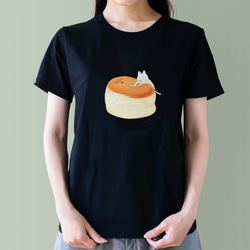 【Mサイズ】スフレチーズケーキとネコぱんのTシャツ 黒 レディース【短期発送】 3枚目の画像