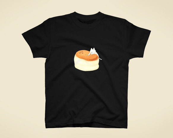 【Mサイズ】スフレチーズケーキとネコぱんのTシャツ 黒 レディース【短期発送】 5枚目の画像
