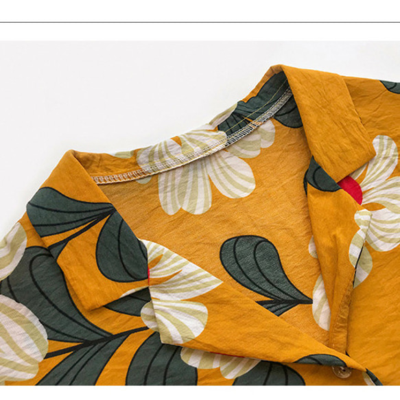 夏 レディースシャツ ブラウス アロハシャツ ハワイシャツ五分袖半袖花柄 プリントゆったり 4枚目の画像