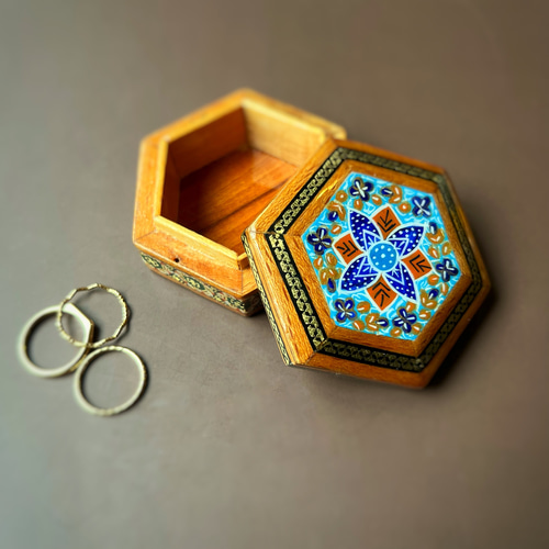 ③ ペルシャ 伝統工芸 ハータム カーリー 寄木細工 象嵌 ボックス 小物入れ 送料無料/未使用 ◇ ペルシャ 伝統工芸 ハータムカーリー/象嵌細工