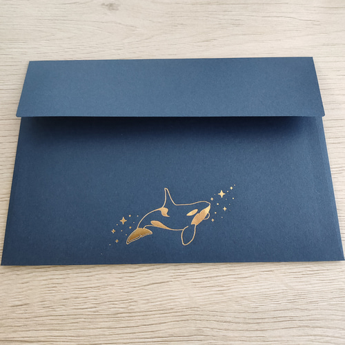 再販の予定なし 箔押しシャチのレターセット ネイビー 1セット