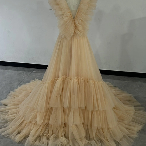 カラードレス シャンパン Vネック ウエディングドレス キャミソール  