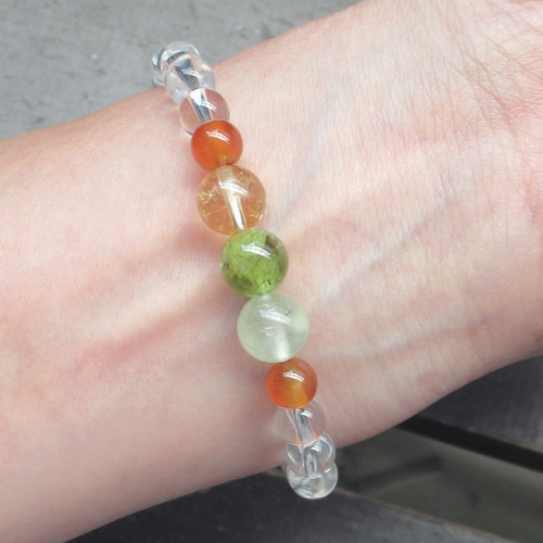 ペリドットxシトリンxプレナイトブレスレット 天然石 ブレスレット