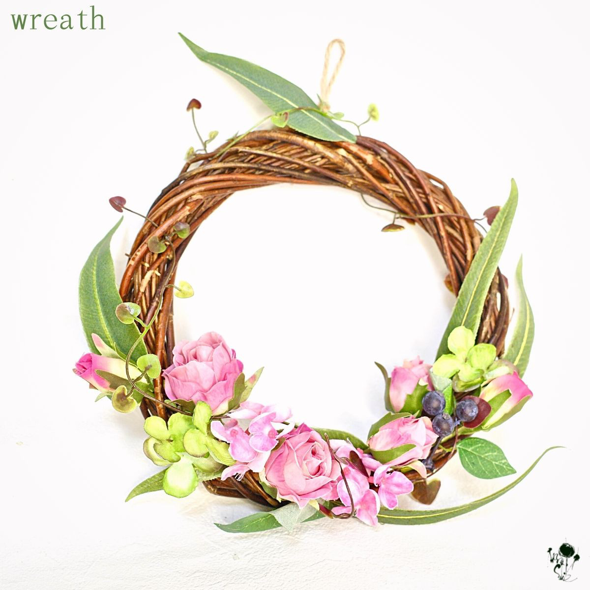 ピンクローズのシンプルリース 送料無料 ドアリース 雑貨 玄関インテリア ギフト バラ ナチュラル ピンク