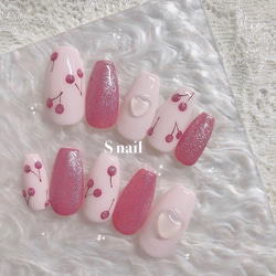 ネイルチップ ピンク さくらんぼ マグネットネイル 韓国 ガーリー