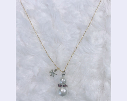 コットンパール 大人の雪だるま（snowman）ネックレス 紫 ネックレス