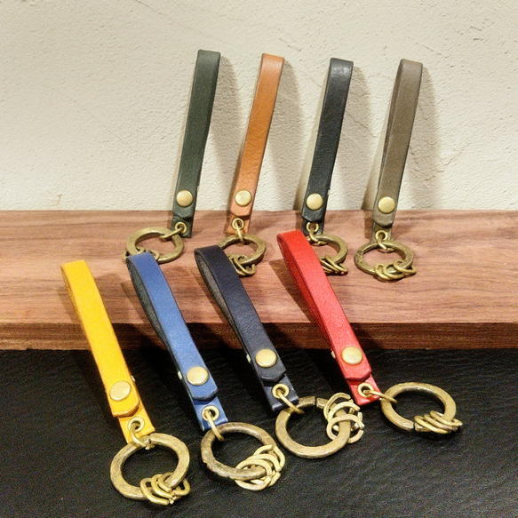 ￥2400→￥1850　forged brass レザーストラップキーリング　アウトレット 1枚目の画像