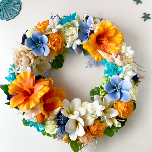 お花リース♡35㎝ アンティーク薔薇の三日月リース 薔薇リース 玄関ドアリース アーティ