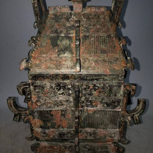 青銅器 青銅製 神獣紋 青銅彝 方彝 賞物 置物 希少唐物 珍品 8