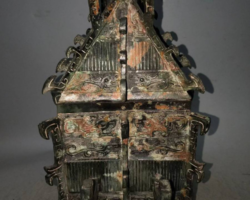 青銅器 青銅製 神獣紋 青銅彝 方彝 賞物 置物 希少唐物 珍品 8