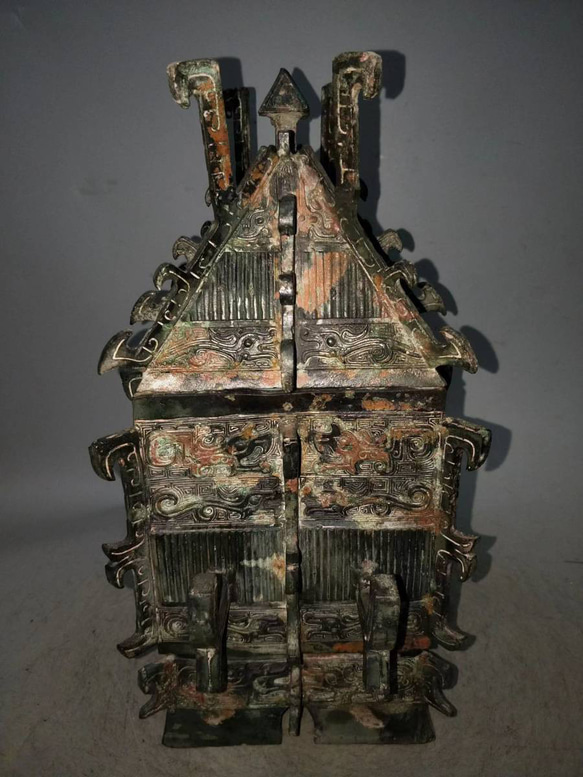 青銅器 青銅製 神獣紋 青銅彝 方彝 賞物 置物 希少唐物 珍品 8