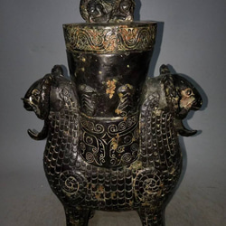 中国古美術 旧蔵『青銅 羊尊』金銀錯・宝石象嵌 青銅器 唐物 文房置物 賞物 456d46081ca1b4ebaa1164a6a7a353