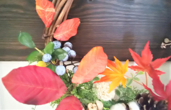 玄関リース　　秋の森　　秋リース、クリスマスリース、　ニッチ、ギフトなど。 3枚目の画像