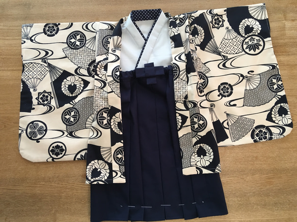 れんまる様オーダー品　100ｃｍ　男の子　羽織＆中着物＆袴風ロングスカート 1枚目の画像