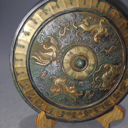 委託販売 銅鏡 銅製 留金 四神獣鏡 投光鏡 透光鑒 風水 鎮宅