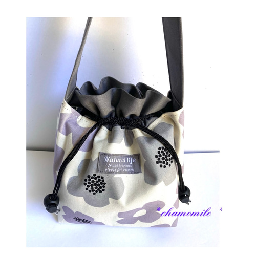 フリル巾着トート／handmade ＊ 裏地付き Oneハンドルトート おにぎり  