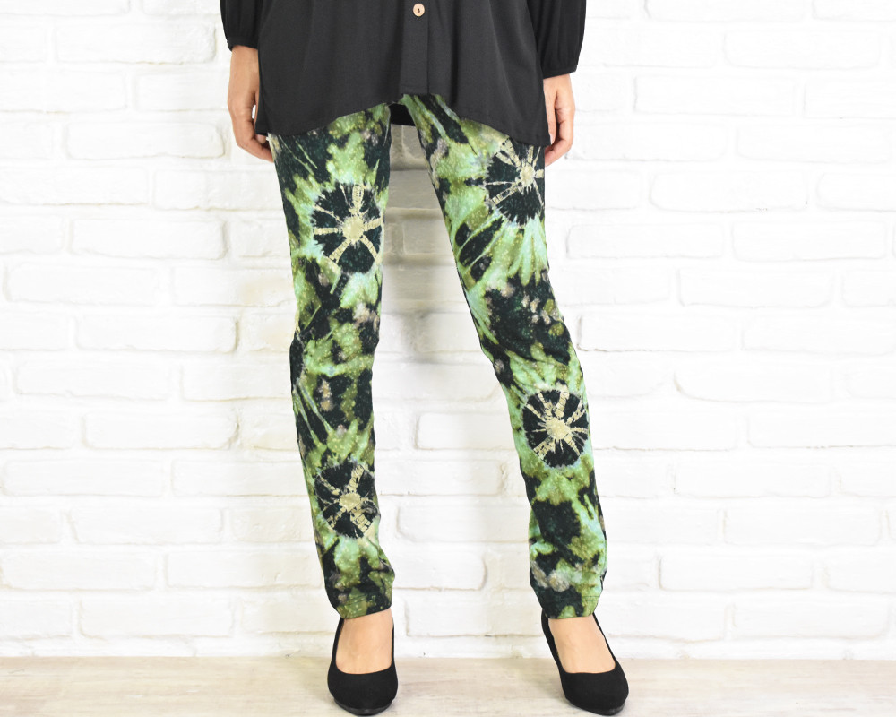 極上の穿き心地！タイダイ柄スキニーストレートストレッチロングパンツ　グリーン
