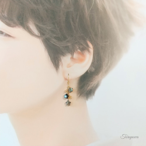 小さな星の揺れるロングピアス 天然石レモンクォーツ