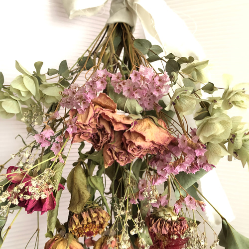♡新作♡おおきめ　ドライフラワー　花束　スワッグ dry-flower-bouquet-swag-red-