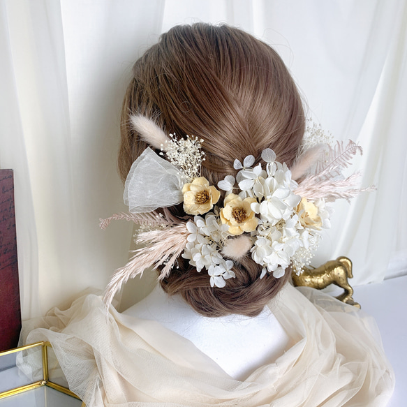 装いの時間 【 white × pink ｱﾈﾓﾈ 】ヘッドドレス アクセサリー 髪飾り 結婚式 成人式 BOX付 3枚目の画像