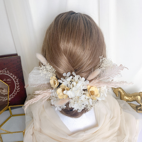 装いの時間 【 white × pink ｱﾈﾓﾈ 】ヘッドドレス アクセサリー 髪飾り 結婚式 成人式 BOX付 5枚目の画像