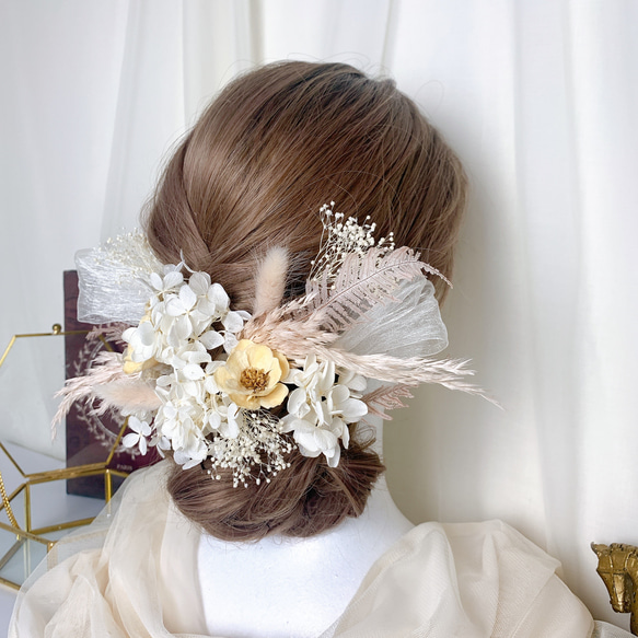 装いの時間 【 white × pink ｱﾈﾓﾈ 】ヘッドドレス アクセサリー 髪飾り 結婚式 成人式 BOX付 4枚目の画像