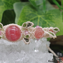薔薇彫『ロードクロサイト/インカローズ』『ピンクトパーズ』生命の樹マクラメ編ブレスレット3 3枚目の画像