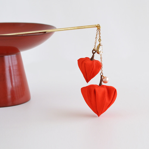 鬼灯✤かんざし つまみ細工 髪飾り 秋祭り 紅葉 着物 秋