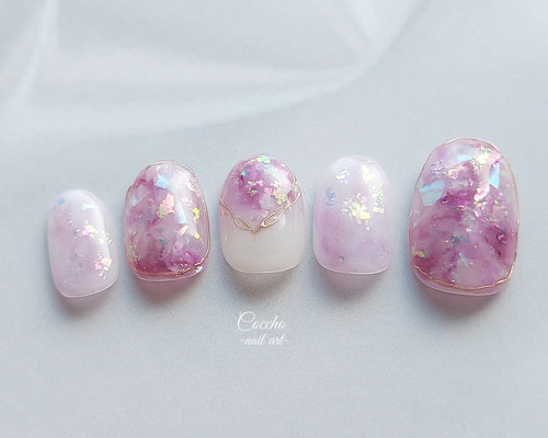 #004 ネイルチップ　ニュアンスネイル　ミラーネイル　シェルネイル シェルニュアンスネイル- ネイルチップ専門店ミチネイル