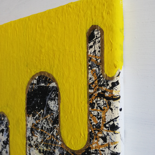 ○原画一点物○『geometric yellow splatter abstract 黄色 抽象画 #10