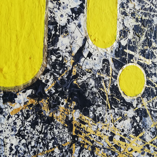 ○原画一点物○『geometric yellow splatter abstract 黄色 抽象画 #10