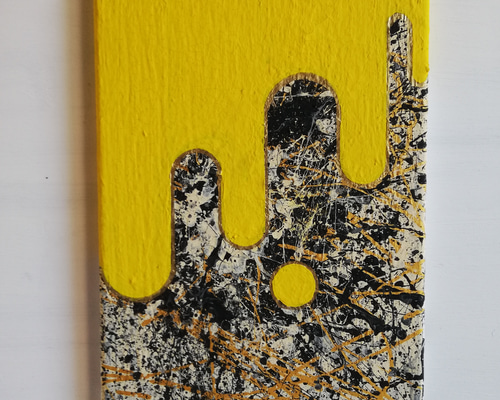 ○原画一点物○『geometric yellow splatter abstract 黄色 抽象画 #10