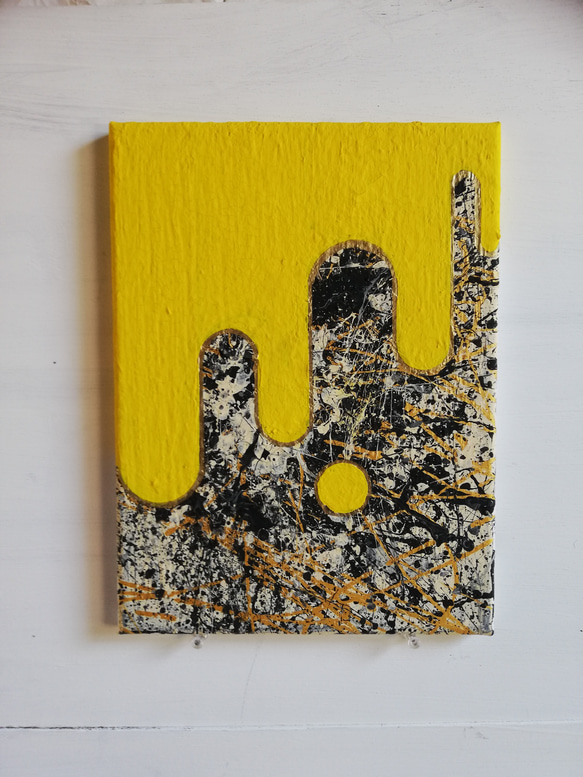 ○原画一点物○『geometric yellow splatter abstract 黄色 抽象画 #10