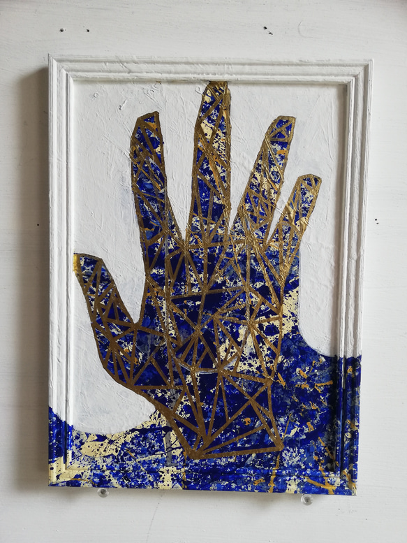 ○原画一点物○『抽象と幾何学/手/白青金/splatter&geometric ○原画一点物○『抽象と幾何学/手/白青金/splatter&geometric